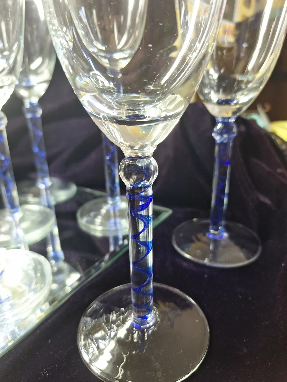 Blue Stem Crystal Wine Glasses - Set of 8